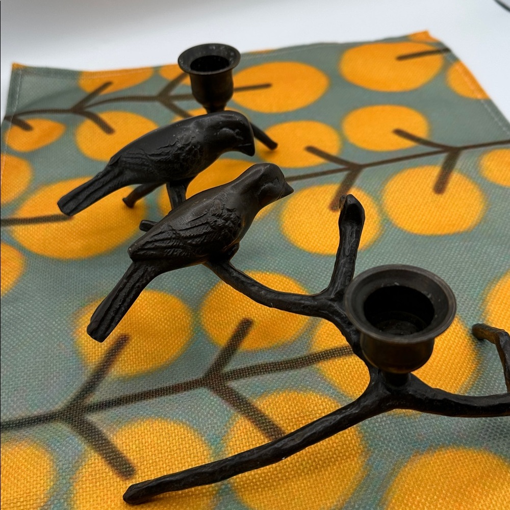 Bronze Candle Holder with 2 Birds on a Branch